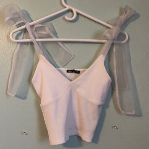 Zara cropped bow tie sleeve shirt